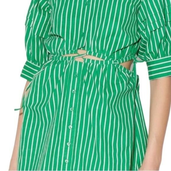 Walter Baker Cut Out Midriff Cotton Meera Dress Green Kelly Stripe size S NWT - Picture 3 of 14